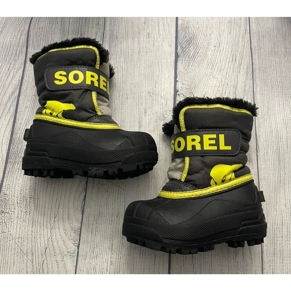 Black & Yellow Sorel Toddler Commander Winter Snow Boots, Size 7